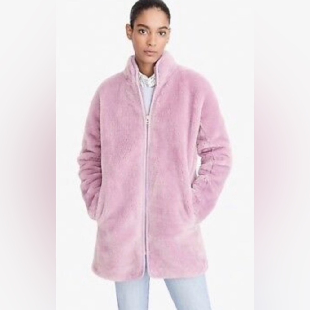 J Crew Women's Pink Faux Fur lined Cozy Jacket.. fresh from the dry cleaners